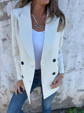 Aurohaya Double-Breasted Solid Blazer for Women Long-Sleeve with Pockets, Elegant Casual Autumn Jacket